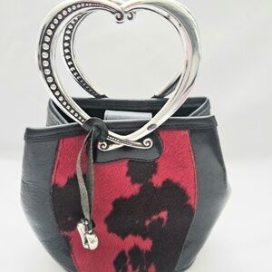 Brighton  rare black and red bag with heart-shape sterling silver handles